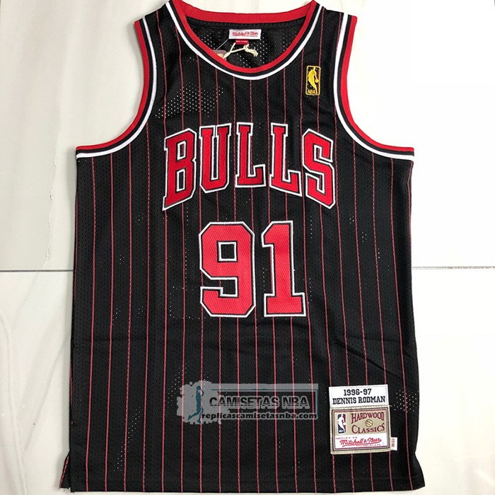 Camiseta Chicago Bulls Dennis Rodman NO 91 Mitchell & Ness 1996-97 Negro